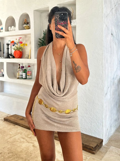 Women’s Deep V Backless Mini Dress